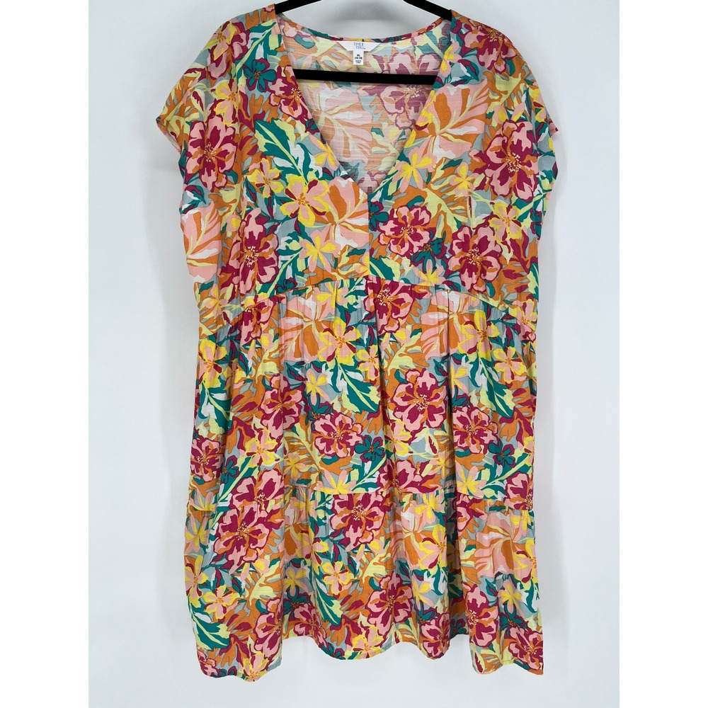 TIME AND TRU Summer Dress Women XL Bold Blossom Soft Papaya Floral Pockets NWT